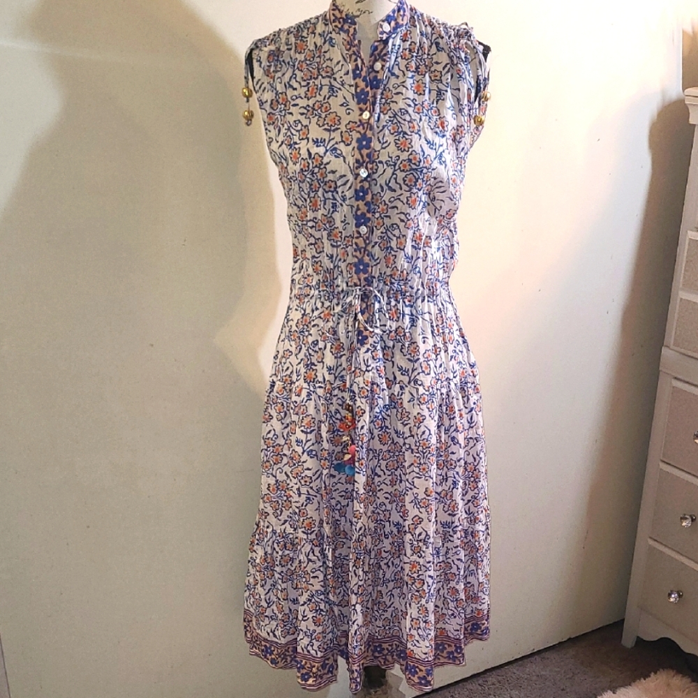 Floral Midi Dress - Blue and Orange